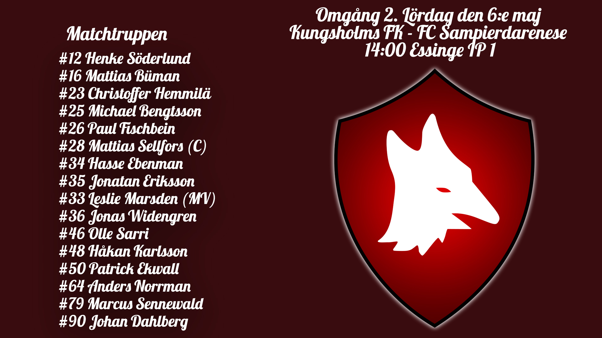 Du visar för närvarande Införrapport – Kungsholms FK mot FC Sampierdarenese
